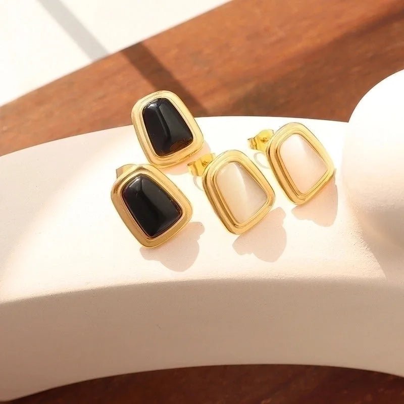 French Style Geometric 304 Stainless Steel Opal 18K Gold Plated Earrings Necklace