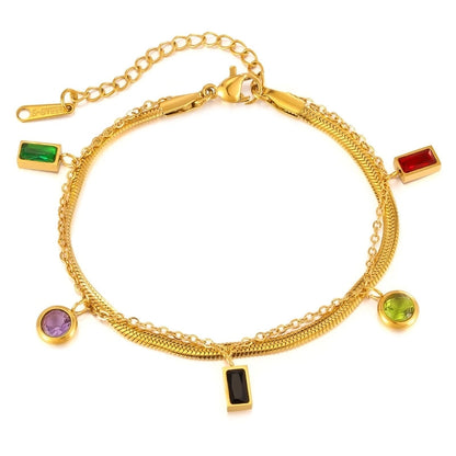 IG Style Minimalist Korean Style Geometric 304 Stainless Steel Cable Chain Snake Chain Multi Charms Bracelet In Bulk