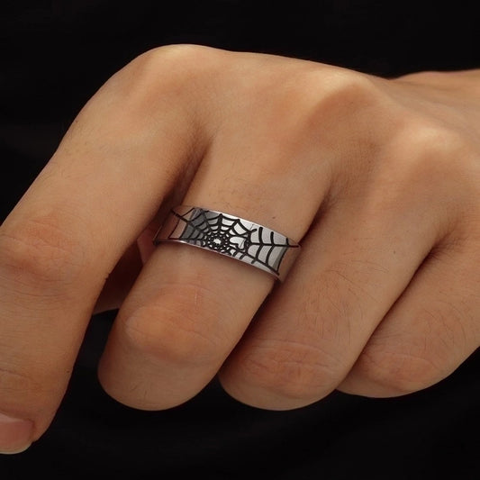 Simple Fashion Geometric Spider Web Oiling Stainless Steel Ring