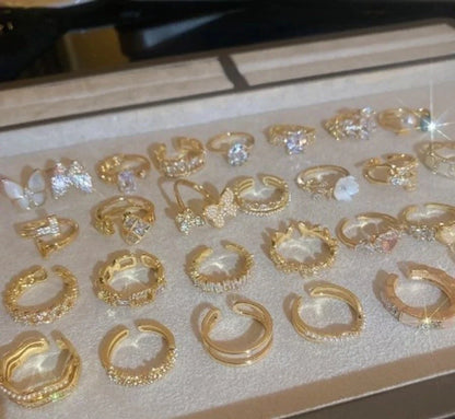 Sweet Flower Metal Plating Inlay Pearl Zircon Gold Plated Women\'s Open Ring