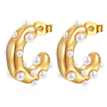 1 Pair Fashion C Shape Plating Inlay 304 Stainless Steel Zircon 18K Gold Plated Ear Studs