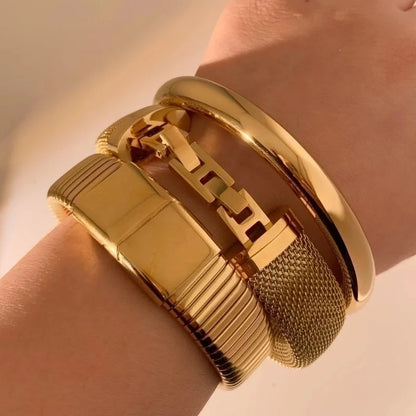 3 Pieces Modern Style Solid Color 304 Stainless Steel 16K Gold Plated White Gold Plated Gold Plated Bangle In Bulk