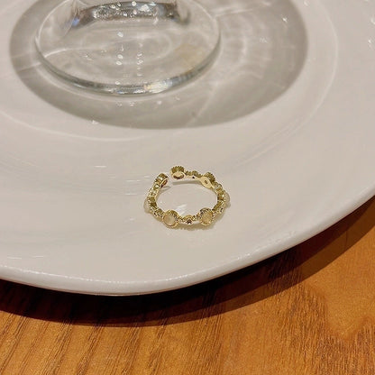 Minimalist Heart Shape Flower Bow Knot Copper Inlay Artificial Pearls Opal Zircon Rings