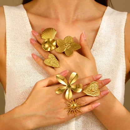 Modern Style Classic Style Flower 304 Stainless Steel Plating Open Rings