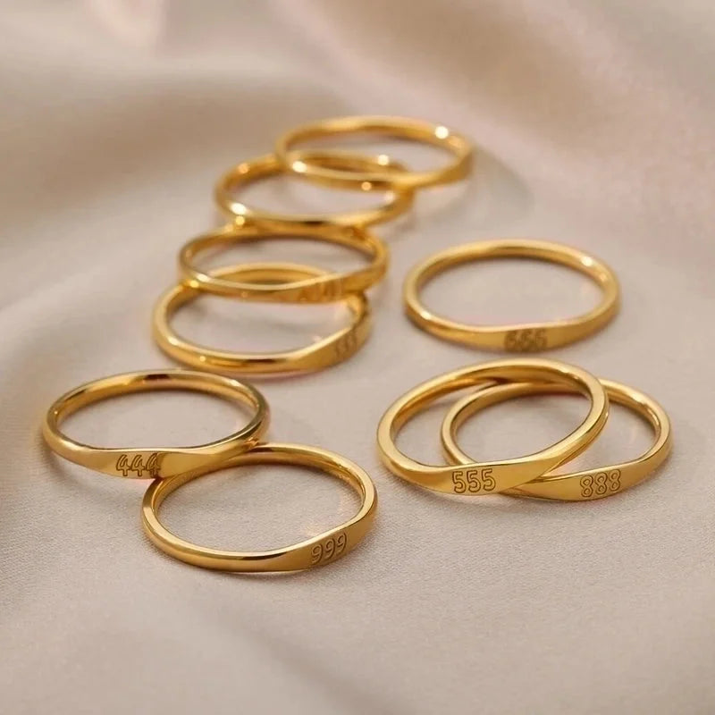 1 Piece Minimalist Number Stainless Steel Inlaid Gold Rings
