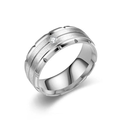 Modern Style Minimalist Round Titanium Steel Artificial Diamond 18K Gold Plated Inlay Wide Band Ring