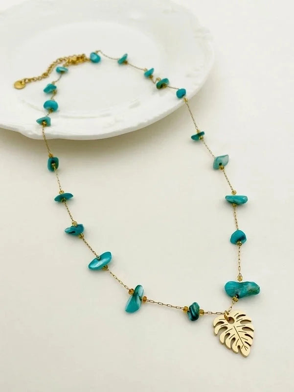 Casual Vacation Leaves Stainless Steel Gravel Polishing Plating Gold Plated Necklace