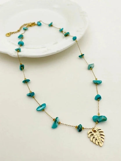 Casual Vacation Leaves Stainless Steel Gravel Polishing Plating Gold Plated Necklace