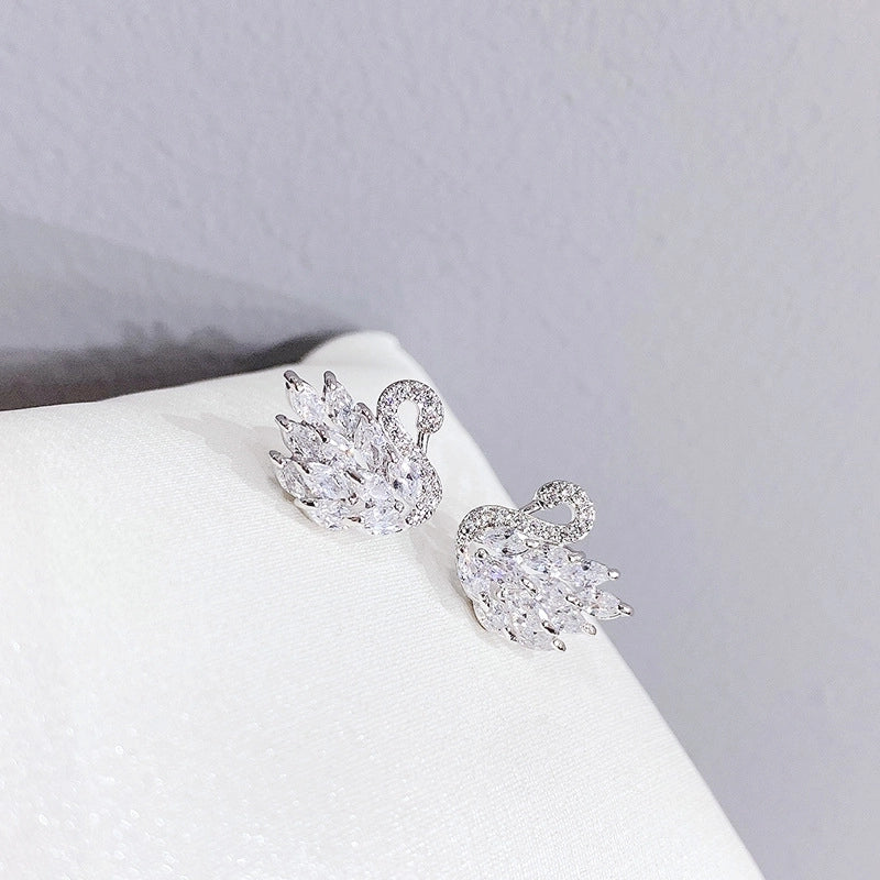 Cute Swan Copper Inlaid Zircon Earrings 1 Pair