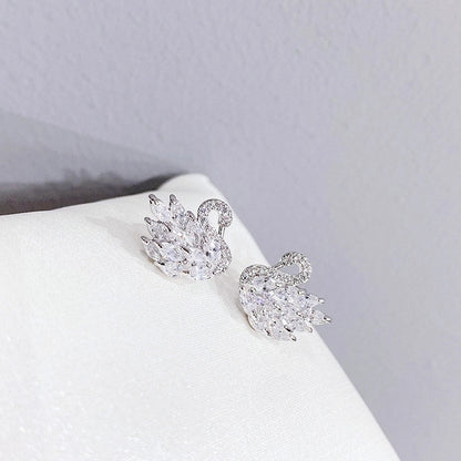 Cute Swan Copper Inlaid Zircon Earrings 1 Pair