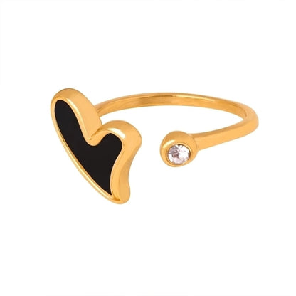 Vacation Sweet Leaf Heart Shape Titanium Steel Shell Zircon 18K Gold Plated Plating Inlay Rings