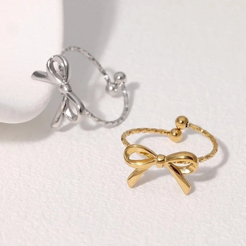 IG Style Minimalist Bow Knot 304 Stainless Steel 18K Gold Plated Open Rings