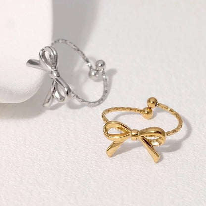 IG Style Minimalist Bow Knot 304 Stainless Steel 18K Gold Plated Open Rings