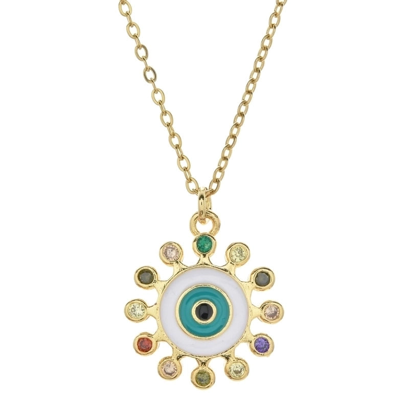 Bohemian Devil's Eye Heart Shape Stainless Steel Inlay Artificial Crystal Pendant Necklace