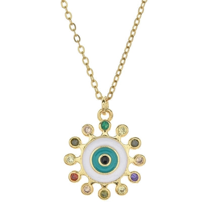 Bohemian Devil's Eye Heart Shape Stainless Steel Inlay Artificial Crystal Pendant Necklace