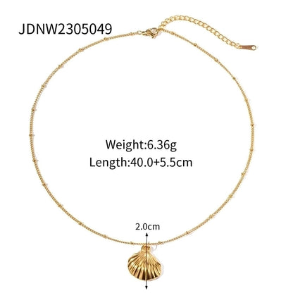 2 Pieces 304 Stainless Steel 18K Gold Plated Beach Minimalist Beaded Plating Starfish Shell Fish Tail Pendant Necklace