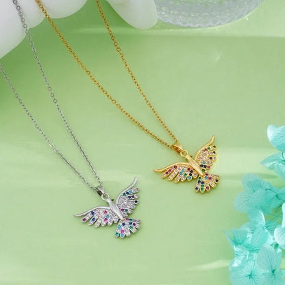 Fashion New Angel Wings Necklace Female Copper 18K Gold Pendant Plated Micro-Inlaid Light Luxury Minority Design Jewelry