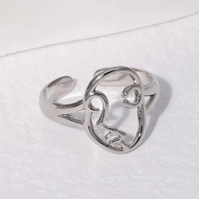 Fashion Human Face Stainless Steel Open Ring 1 Piece