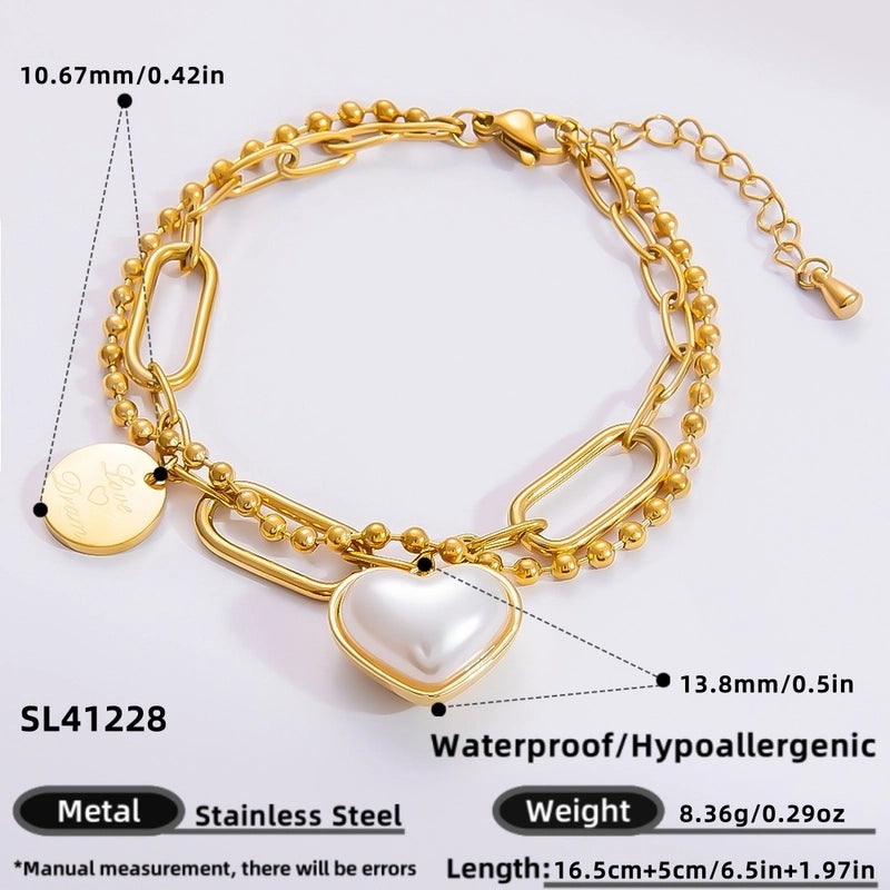 IG Style Sweet Heart Shape 304 Stainless Steel 18K Gold Plated Bracelets In Bulk