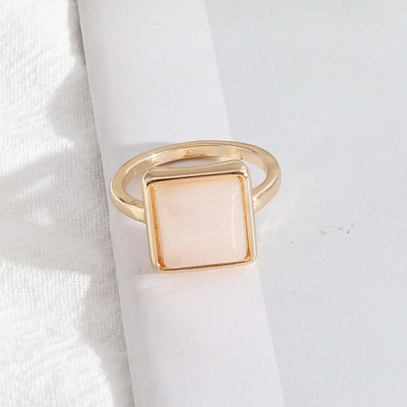 2 Pieces Minimalist Square Alloy Plating Inlay Natural Stone Women\'s Rings