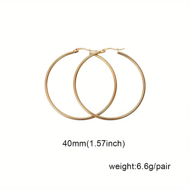 1 Pair Basic Minimalist Commute Round 304 Stainless Steel 18K Gold Plated Earrings