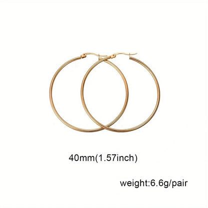1 Pair Basic Minimalist Commute Round 304 Stainless Steel 18K Gold Plated Earrings