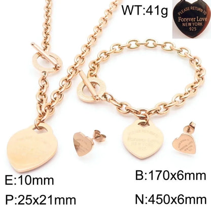 Minimalist Heart Shape 304 Stainless Steel 18K Gold Plated Jewelry Set