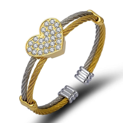 Minimalist Heart Shape Stainless Steel Rhinestones Bangle In Bulk