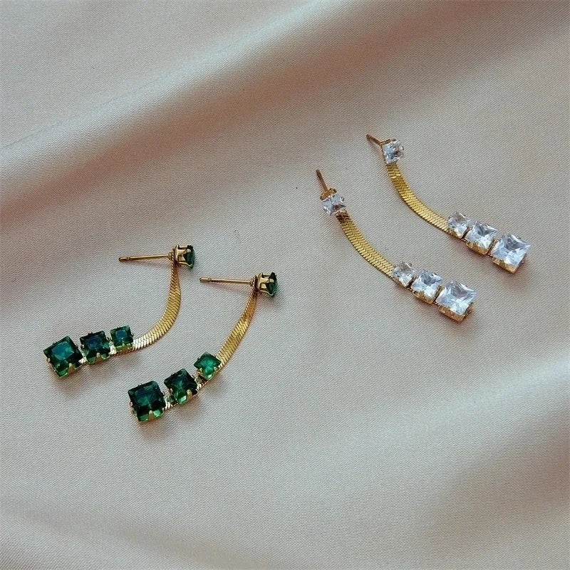 1 Pair Fashion Square Inlay 304 Stainless Steel Artificial Rhinestones 18K Gold Plated Stainless Steel Earrings
