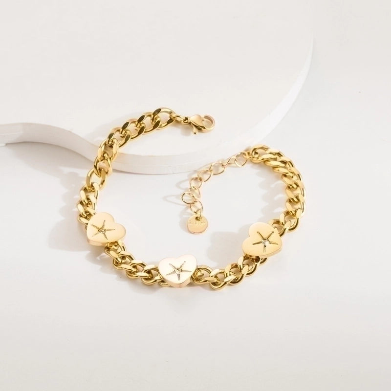 3 Pieces Elegant Vintage Style Heart Shape Lock 304 Stainless Steel Baroque Pearls 18K Gold Plated Bracelets In Bulk