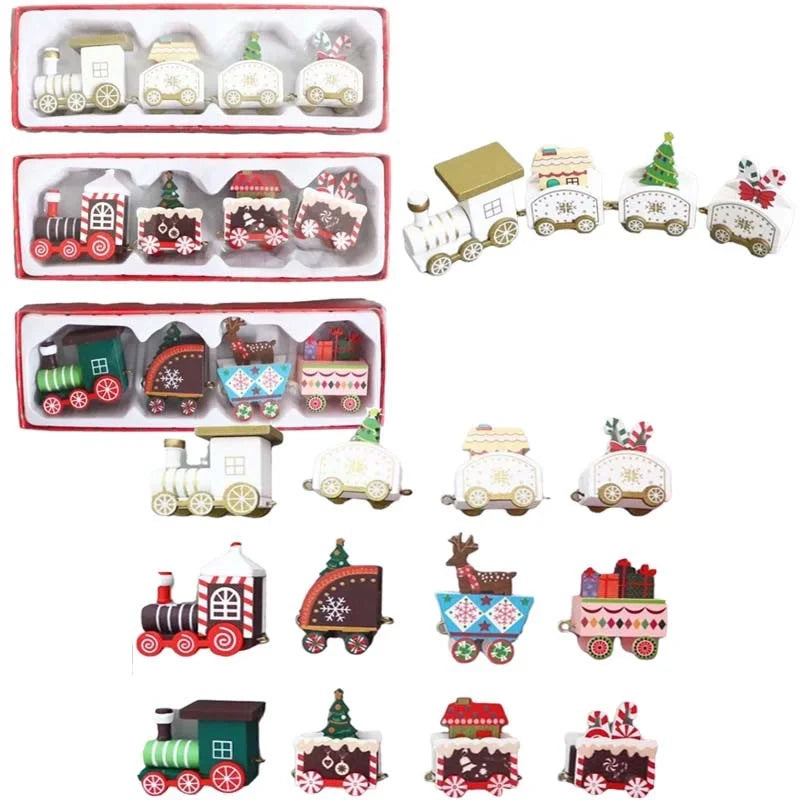 Cartoon Christmas Track Train Wooden Decorative Truck Toy 1 Set