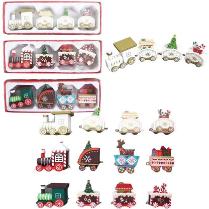Cartoon Christmas Track Train Wooden Decorative Truck Toy 1 Set