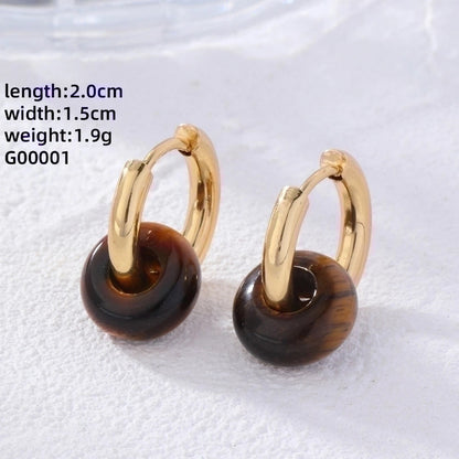 2 Pieces Retro Minimalist Round Plating 304 Stainless Steel Natural Stone Gold Plated Earrings