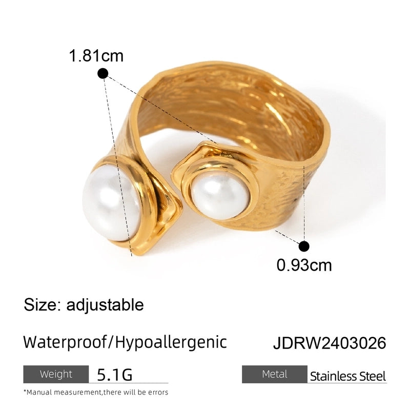 Exaggerated Geometric 304 Stainless Steel Pearl Zircon Gold Plated Plating Inlay Open Rings