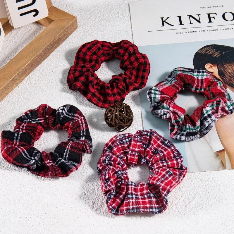 Retro Plaid Cloth Hair Tie