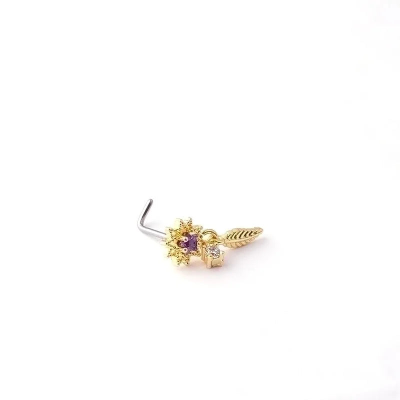 Nose Rings & Studs Fashion Flower 316L Stainless Steel Copper Plating