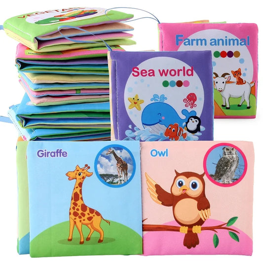 Hot Sale Enlightenment Early Education Baby Cloth Book English Animal Transport Cognitive Book Baby Cloth Book