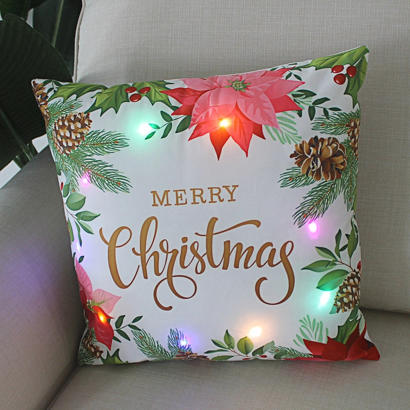 New Lights Christmas Luminous Pillow LED Lights Pillow Festive Wreath Short Plush Pillowcase