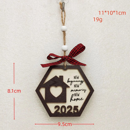 Christmas Cute Letter House Bow Knot Wood Indoor Party Decorations Hanging Ornaments