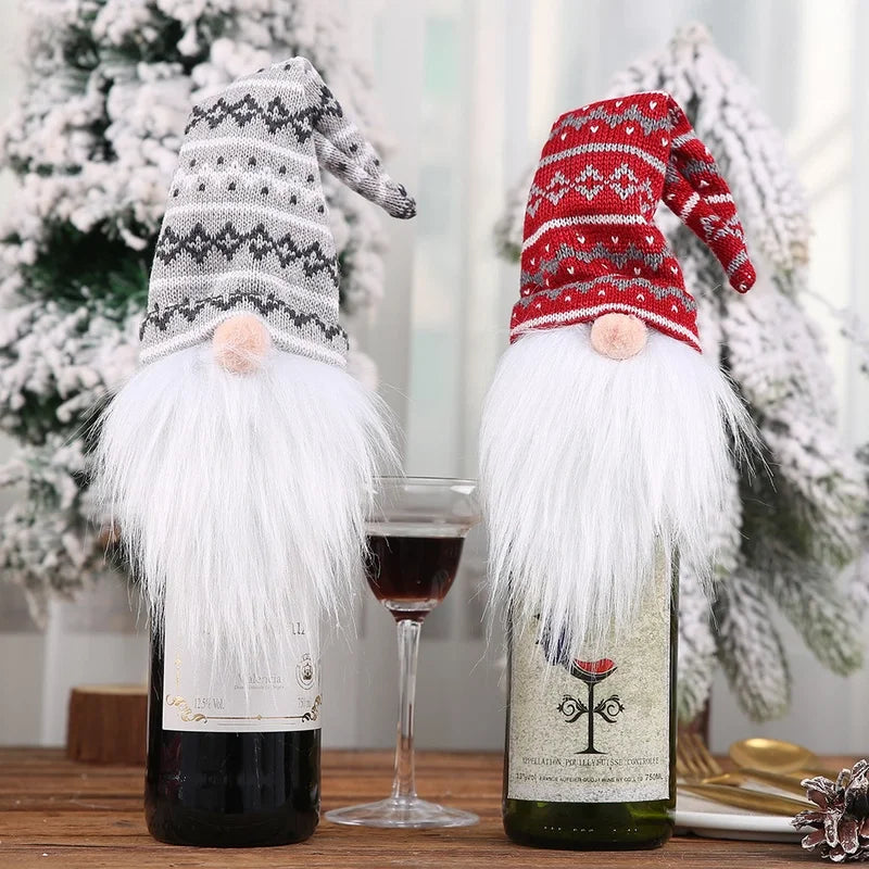 Qiaoding New Christmas Decorations Faceless Doll Wine Bottle Cap Knitted Forest Elderly Wine Bottle Cover Restaurant Decoration
