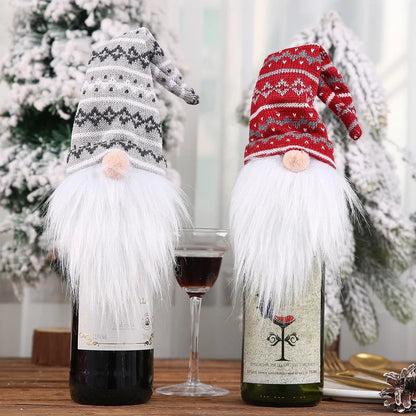 Qiaoding New Christmas Decorations Faceless Doll Wine Bottle Cap Knitted Forest Elderly Wine Bottle Cover Restaurant Decoration