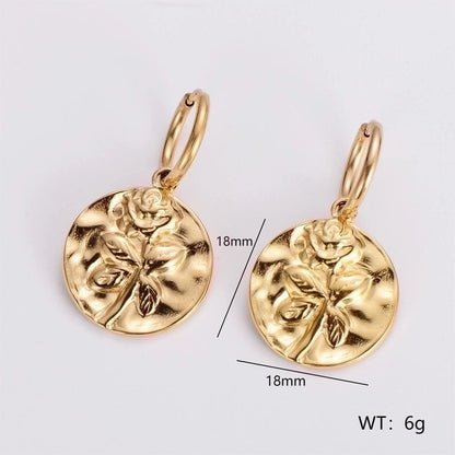 3 Pieces Glam French Style Round Leaves Irregular Inlay 304 Stainless Steel Resin Rhinestones 18K Gold Plated Drop Earrings