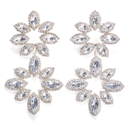 1 Pair Exaggerated Shiny Flower Inlay Copper Rhinestones Drop Earrings