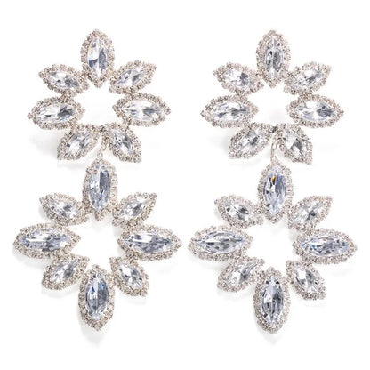 1 Pair Exaggerated Shiny Flower Inlay Copper Rhinestones Drop Earrings