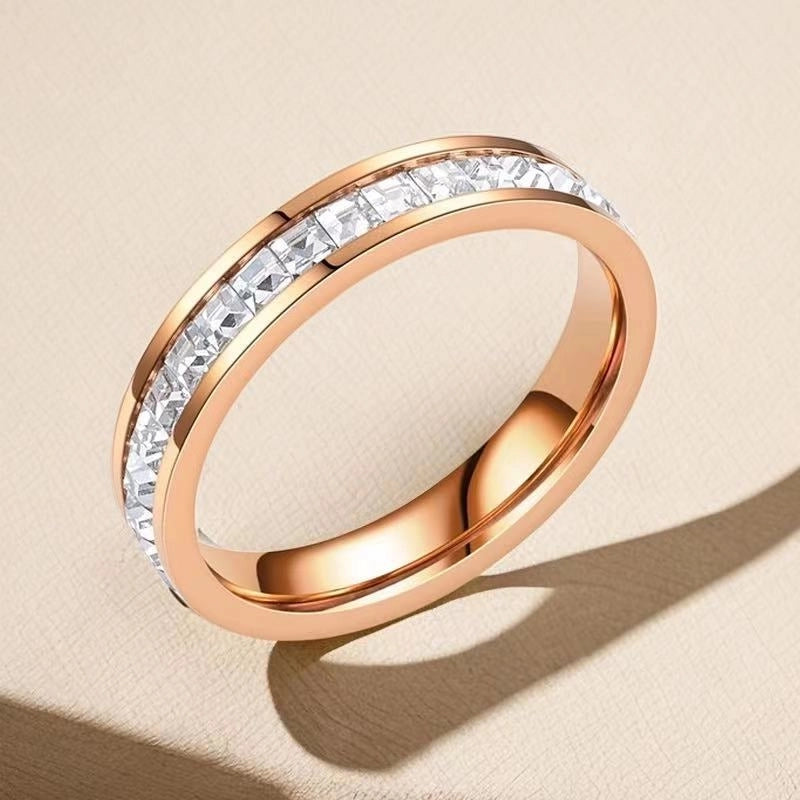 Elegant Geometric Titanium Steel Zircon Plating Rings
