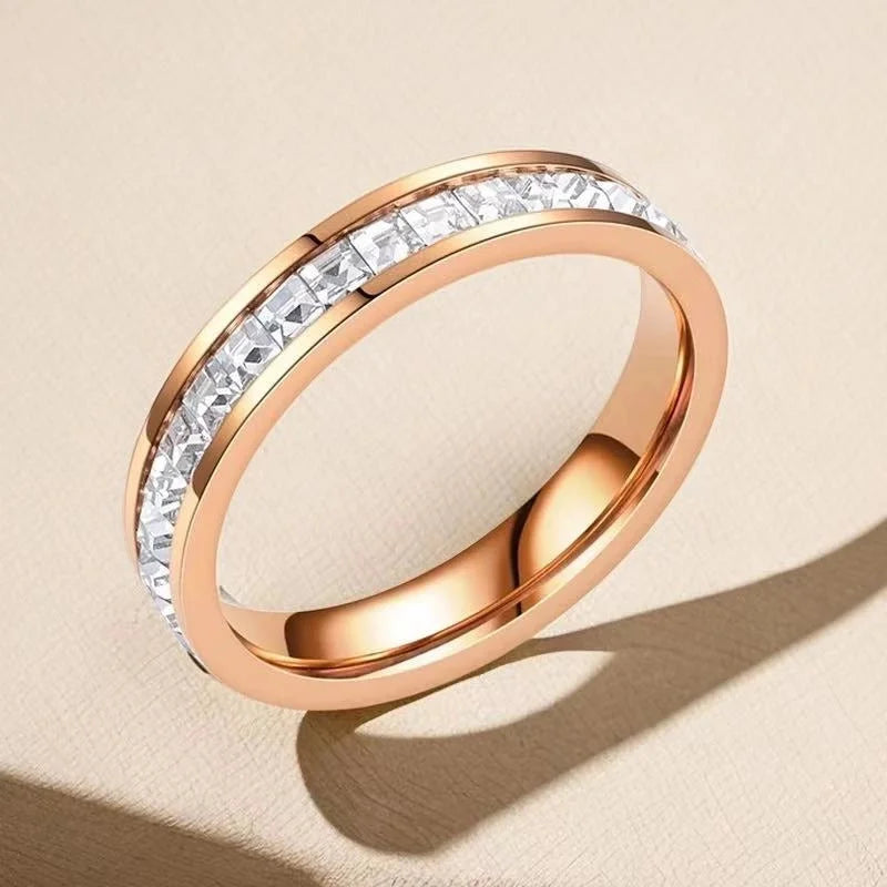 Elegant Geometric Titanium Steel Zircon Plating Rings