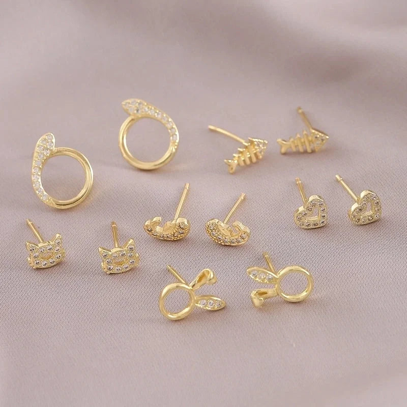 1 Pair IG Style Elegant Minimalist Letter Heart Shape Bicycle Plating Inlay Copper Zircon 18K Gold Plated Ear Studs