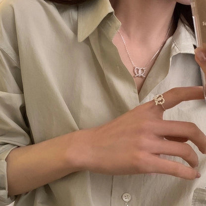 Minimalist Solid Color Copper Inlay Rhinestones Silver Plated Bracelets Necklace