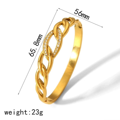 Vintage Style Roman Style Geometric 304 Stainless Steel 18K Gold Plated Zircon Bangle In Bulk