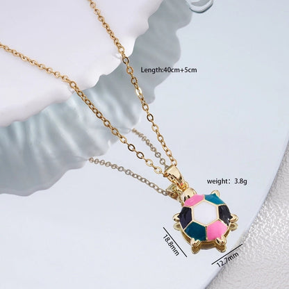 Popular Fashion Simple Copper Plating 18K Gold Colorful Oil Necklace Cute Turtle Pendant Necklace Female Jewelry